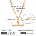 Detailed measurements of stainless steel T-bar necklace with square cubic zirconia. - Gold Square Rhinestone T-Bar Necklace (JDN0312269)
