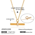 Detail view of gold-plated stainless steel necklace with CZ pendant dimensions and weight info. - Gold Rhinestone Inlaid Cylindrical T-Bar Necklace (JDN0312268)