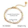 Detailed dimensions of a gold stainless steel zircon bracelet with adjustable length - Flat Long Link Patchwork Style(XZ-B20424) / Gold