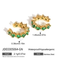Detailed view of green zircon stainless steel ear cuffs with measurements - Emerald Round Stone Ear Clip Style (JDE0305064-GN)