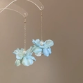 Elegant light blue flower tassel earrings with pearls on gold chain, sweet chic style. - Fabric Flower Tassel Style (70) / 1 Pair Pack / Blue