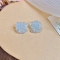 Light blue floral stud earrings with fine silver glitter, forest style gentle design - 21# 925 Sterling Silver Earring Post Style
