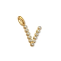 Ciondolo lettera V placcato oro con pietre scintillanti per creare gioielli fai da te. - Lettera V (ZP50399) / Oro 14K