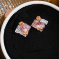 Gedetailleerde weergave van geometrische oorknopjes met strass en kleine parel - Geometrische Cluster Zirconia (33#) / Set van 1 paar / Zilver