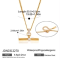 Gold stainless steel T-bar necklace for women with crystal detail and measurements. - T-Bar Pendant Necklace (JDN0312270)