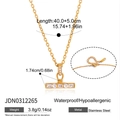 Gold stainless steel necklace with crystal bar pendant and detailed dimensions info - Gold Cross Chain Square and Round Rhinestone T-Bar Necklace (JDN0312265)