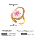 Gold stainless steel ring featuring pink preserved flower, waterproof and hypoallergenic - Irregular Oval Pink Petals (JDR0201308)