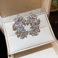 Gedetailleerde weergave van elegante vlinderoorbellen met zirkoniasteentjes in een doosje - Stijl 60 (HE32568)