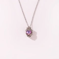 Elegante hartvormige ketting met paars kristal, kroon-detail en een zilveren ketting - Paars Strass Hart Kroon (XXL1752) / Zilver