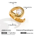 Vergulde roestvrijstalen ring met zirkoon, toont nauwkeurige maat- en gewichtsdetails - Ovale Steen Wikkelstijl (JDR0101321)