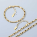 Ensemble collier et bracelet à maillons cubains en acier doré, avec fermoir réglable - Or