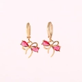 Gold-plated hoop earrings featuring a red zircon bow pendant for a romantic style - Gold Plated Rose Red Zirconia