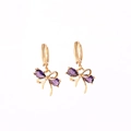 Elegant gold-plated hoop earrings with purple zircon butterfly bow pendants - Gold Purple Zirconia