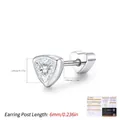 Pendiente de tuerca de corazón de plata S925 con moissanita y detalles de tamaño - Estilo de Triángulo (MSE0239) / Plata 925 / 6mm (Pieza Única)