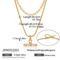 Detailed view of gold T-bar pendant necklace with size measurements and material specs - Gold Double Layer Rhinestone T-Bar Necklace (JDN0312263)