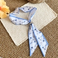 French style elegant blue tulip floral silk scarf necklace with silver bow buckle. - Blue/White