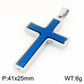 Pendentif croix en acier inoxydable bicolore bleu et argent poli, pièce de 41x25mm - Pendentif Croix Rotatif (KP118323-ZLA) / Pendentif Seul (Sans Chaîne) / Bleu & Argent