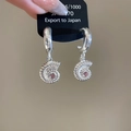 Eleganti orecchini a cerchio a forma di conchiglia in argento con pietra rosa da donna - Stile Conchiglia Spirale Strass Rosa / Argento