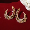 Elegante Vintage vergoldete Halbmond-Ohrringe mit bunten Zirkon-Blumen-Wassertropfen-Design - Halbmond Blumen Cluster Stil (13#)