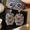 Elegante Vintage bunte Zirkonia-Ohrringe mit einem kunstvollen Korbgeflecht-Tropfen-Design - Wassertropfen Blumen Anhänger Stil (18#)
