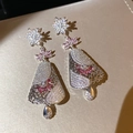 Elegante Vintage-Ohrhänger mit rosa Zirkon-Akzenten und sehr funkelnden Kristallen - Schneeflockenartiger Anhänger Stil (28#)
