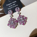 Luxuriöse Vintage-Ohrringe aus Silber mit rosa Zirkonia-Blume und Kristalltropfen - Hängende Schneeflockenform Stil (52#)