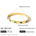 Gold stainless steel bangle dimensions with green rectangular gems, 62mm diameter and 6mm width - Rectangle Green Gem Style (HF-B5147)