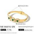 Detailed specifications and size measurements of gold stainless steel heart bangle - Round Shell Green Heart Style (NB-B6016-GN)