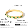 Gold-plated stainless steel bangle with green heart-shaped gemstones and polished finish - Six Heart Green Stone Style (NB-B6117-GN)