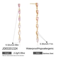 Long stainless steel tassel earrings featuring pink and clear heart crystals for women - Pink and Clear Heart Zirconia Long Earrings (JDE0201324)