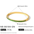 Elegant gold stainless steel bangle with green emerald-cut stones, 61mm inner diameter. - Pave Green Stone Style (NB-B6184-GN)