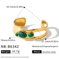 Gold-plated stainless steel cuff bracelet featuring three green malachite-style oval stones - Three Oval Green Malachite Style (NB-B6342)