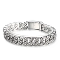 Chaîne cubaine argentée luxueuse en acier inoxydable 316L avec zircons étincelants - Gourmette Cuban Link 22cm Acier Inox avec Fermoir Box / Couleur Acier (KB157830-KJX)