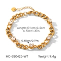 Detailed view of a gold stainless steel zircon bracelet with length and weight specs - Five White Zirconia Inlaid Style(XZ-B20425-WT) / White Zirconia Style