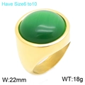 Vintage breiter goldfarbener Edelstahlring mit einem großen grünen ovalen Stein-Cabochon - Größe 6 / Edelstahl Breit (KR48280-K) / Gold