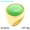 Vintage goldener Edelstahlring mit breitem Band und großem grünen Katzenaugen-Edelstein - Größe 6 / Edelstahl Breit (KR48283-K) / Gold