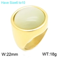 Breiter goldfarbener Edelstahlring mit einem großen ovalen blassgrünen Edelstein - Größe 6 / Hellgrüner Edelstahl-Breitstil (KR48284-K) / Gold