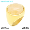 Vintage goldener Edelstahlring mit großem cremefarbenem runden Edelstein für Damen - Größe 6 / Cremegelber Edelstahl-Breitstil (KR48286-K) / Gold