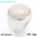 Retro-Ring aus Edelstahl mit einem glatten rosa Edelstein-Cabochon in Größe 6 bis 10 - Rosa-Weißer Edelstein-Stil (KR48287-K)