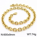 Collana a catena a maglie O spessa in acciaio inossidabile dorato 9mm, 600mm lunga - Collana Oro (KN251161-Z) / 9mm x 600mm