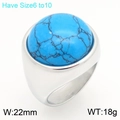 Vintage Edelstahlring mit großem blauem Türkisstein auf einem breiten Silberband - Breitbandring aus Edelstahl mit blauem Türkis (KR48288-K)