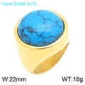 Vintage goldener Edelstahlring mit großer ovaler türkisfarbener Stein-Einlage für Damen - Türkis-Oval-Cabochon-Stil (KR48289-K)