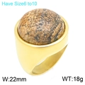 Vintage Damenring aus Edelstahl mit breitem Band und großer runder Naturstein-Einlage - Braun-gelber Marmormuster-Stil (KR48290-K)