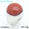 Vintage Edelstahlring mit breitem Band und ovalem rötlichem Goldstein-Glas-Cabochon - Rotbrauner Goldfluss-Stil (KR48292-K)