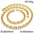Set di collana e bracciale a catena O in acciaio inossidabile dorato con specifiche - Set Collana Bracciale Oro (KS216362-Z) / 450mm+200mm (Larghezza 9mm)