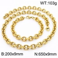 Set di gioielli professionale con collana e bracciale a maglie O in acciaio dorato da 9 mm - Set Collana Bracciale Oro (KS216366-Z) / 650mm+200mm (Larghezza 9mm)
