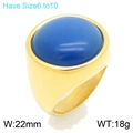 Goldener Edelstahlring mit großem blauem ovalem Stein, Größe 6 bis 10 erhältlich. - Blauer Edelstein-Stil (KR48297-K)