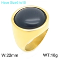 Retro Goldring aus Edelstahl mit ovalem schwarzem Cabochonstein, 22mm breit, Größe 6-10 - Schwarz-Blauer Edelstein-Stil (KR48298-K)