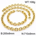 Set collana e bracciale in acciaio inossidabile 304 dorato lucido catena O gioielli - Set Collana Bracciale Oro (KS216367-Z) / 710mm+200mm (Larghezza 9mm)