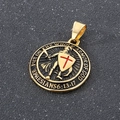 Gold medieval templar knight shield pendant with red cross and Ephesians scripture - Gold Color Pendant (No Chain)
